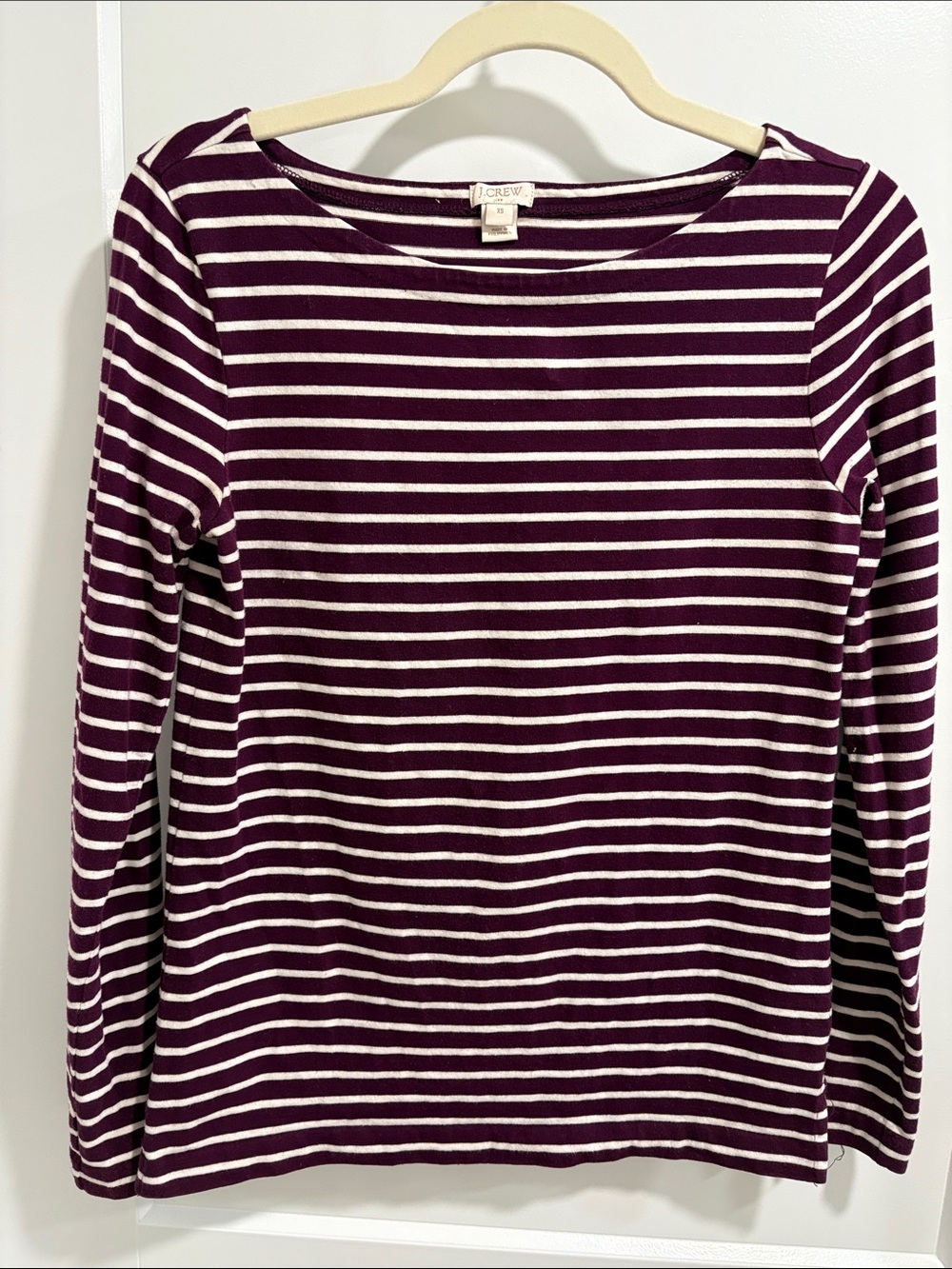 J. Crew Maroon and White Striped Long-Sleeve Tee